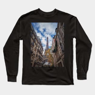 Eiffel Tower through parisian buildings Long Sleeve T-Shirt